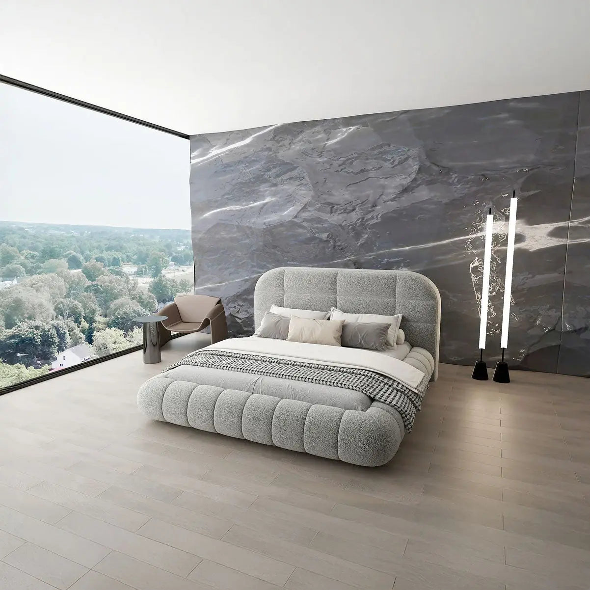 Pat dormitor dumonde, tapitat gri, Senso 160x200 cm, somiera rabatabila inclusa, spatiu depozitare dumonde