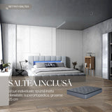 Set Pat dormitor dumonde, tapitat gri cu LED si USB, Palermo 160x200 cm, somiera rabatabila inclusa, spatiu depozitare + saltea