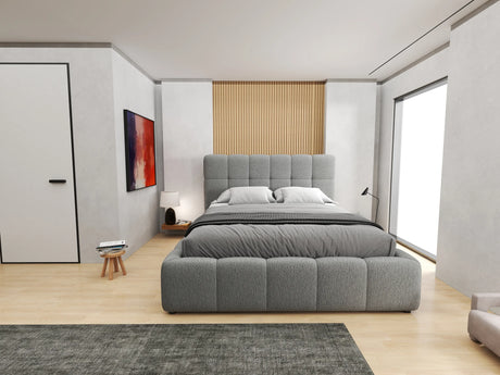 Pat dormitor dumonde, tapitat gri, Lorenzo 180X200 cm, somiera rabatabila inclusa, spatiu depozitare – imagine 9