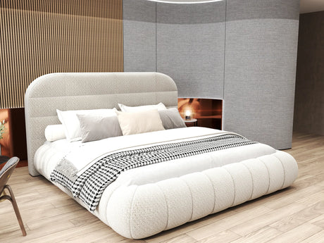 Pat dormitor dumonde, tapitat bej, Senso 180x200 cm, somiera rabatabila inclusa, spatiu depozitare – imagine 7