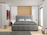 Pat dormitor dumonde, tapitat alb, Lorenzo 160x200 cm, somiera rabatabila inclusa, spatiu depozitare – imagine 7