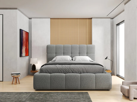 Pat dormitor dumonde, tapitat alb, Lorenzo 160x200 cm, somiera rabatabila inclusa, spatiu depozitare – imagine 7