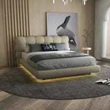 Pat dormitor dumonde, tapitat bej cu LED, "floating bed" Cloud 140x200 cm, somiera inclusa