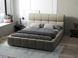 Pat dormitor dumonde, tapitat bej, Prestige 160x200 cm, somiera rabatabila inclusa, spatiu depozitare WLS